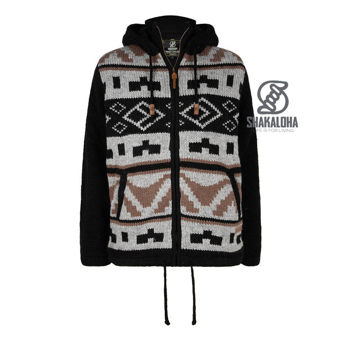 Shakaloha Chaqueta de lana 100% lana virgen con forro de poliéster reciclado M Horizon ZH negro marrón gris