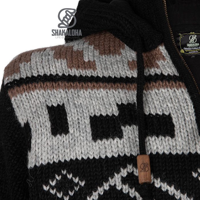 Shakaloha Wollen jack 100% scheerwol met gerecyclede polyester voering M Horizon ZH zwart bruin grijs