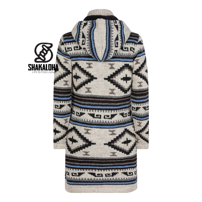 Shakaloha Beige-blaue Inca-Kapuzenjacke mit durchgehendem Reißverschluss für Damen