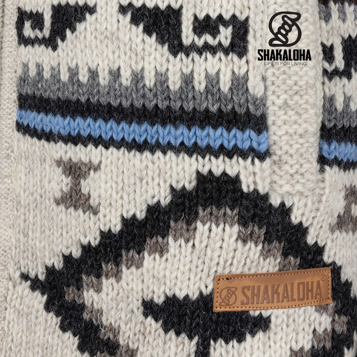 Shakaloha Beige-blaue Inca-Kapuzenjacke mit durchgehendem Reißverschluss für Damen