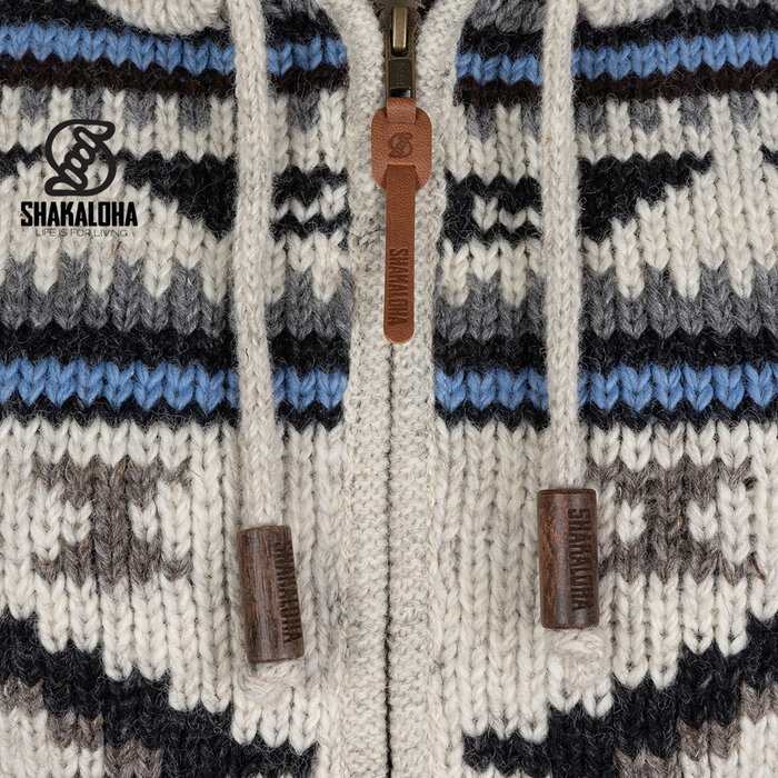 Shakaloha Dames Inca BeigeBlauwe Capuchonjas met Volledige Rits