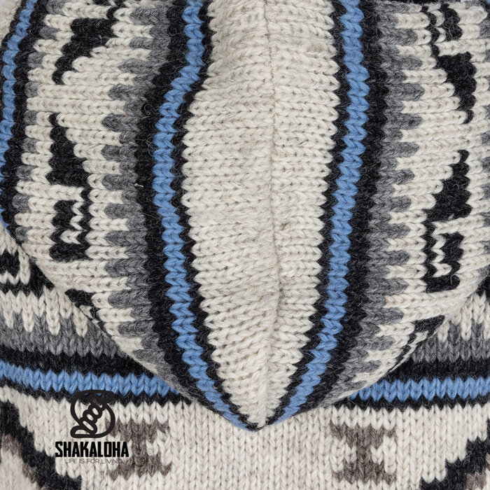 Shakaloha Beige-blaue Inca-Kapuzenjacke mit durchgehendem Reißverschluss für Damen