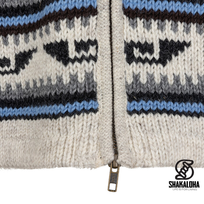 Shakaloha Beige-blaue Inca-Kapuzenjacke mit durchgehendem Reißverschluss für Damen