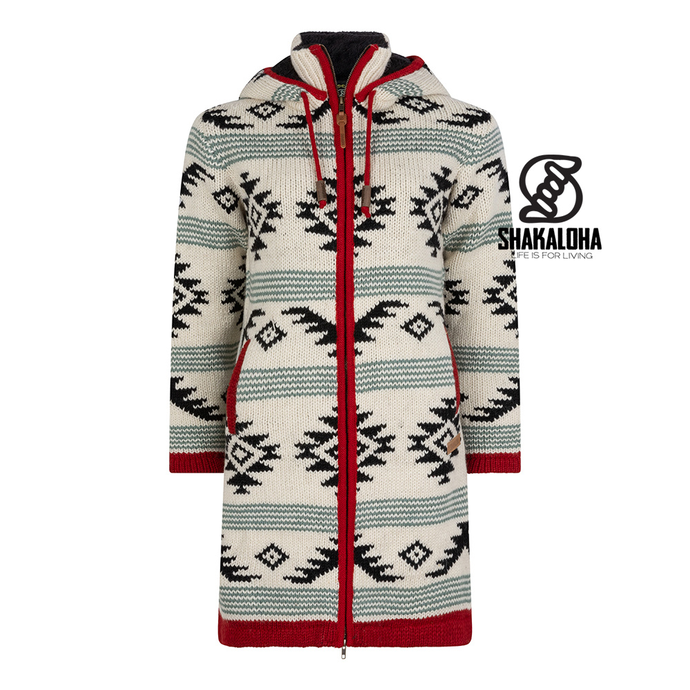 Shakaloha Manteau en laine tricotée beige et rouge Lonkey pour femme