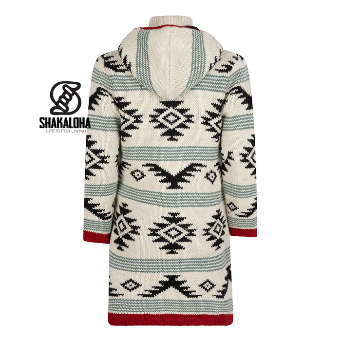 Shakaloha Abrigo de punto de lana beige y rojo Lonkey para mujer