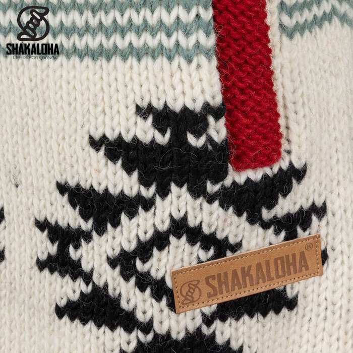 Shakaloha Damen-Strickmantel aus Wolle in Beige und Rot von Lonkey