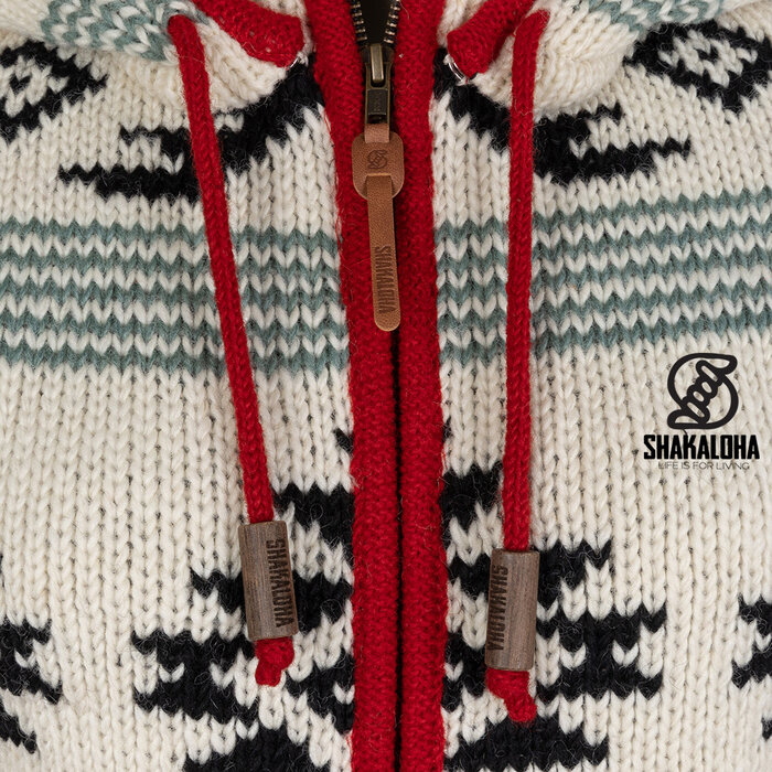 Shakaloha Damen Lonkey BeigeRoter Strickmantel aus Wolle