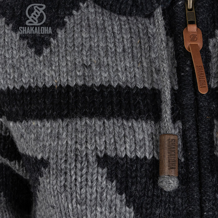 Shakaloha Cárdigan de punto de lana Pendle ZipHood gris antracita para mujer