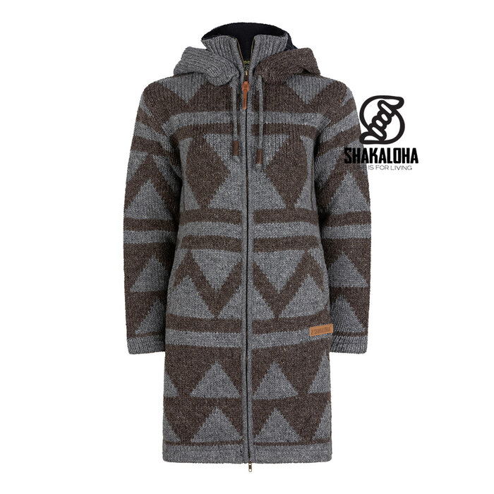 Shakaloha Women Pendle ZipHood GreyLBrown wool knitted cardigan
