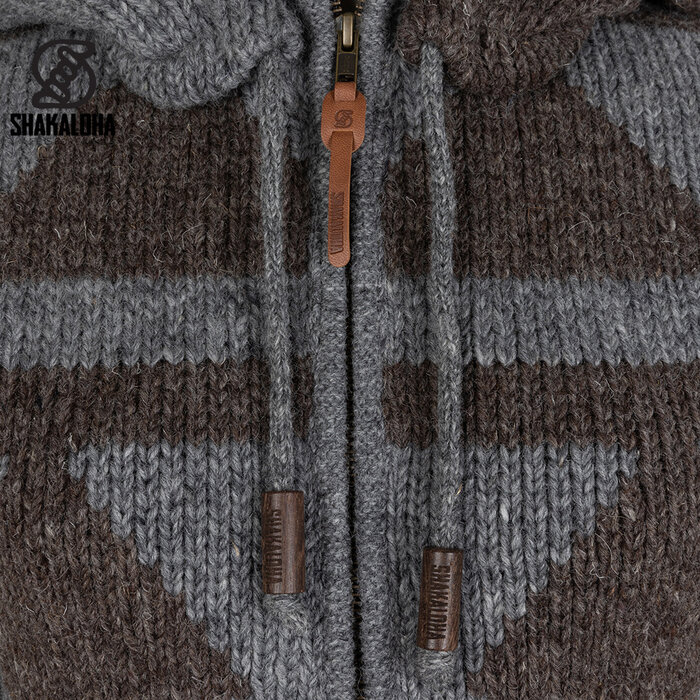 Shakaloha Damen Pendle ZipHood Graubraune Strickjacke aus Wolle