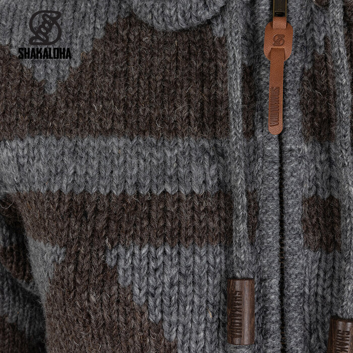 Shakaloha Women Pendle ZipHood GreyLBrown wool knitted cardigan
