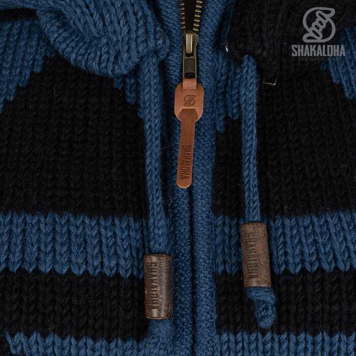 Shakaloha Damen Pendle ZipHood OceanSchwarze Strickjacke aus Wolle