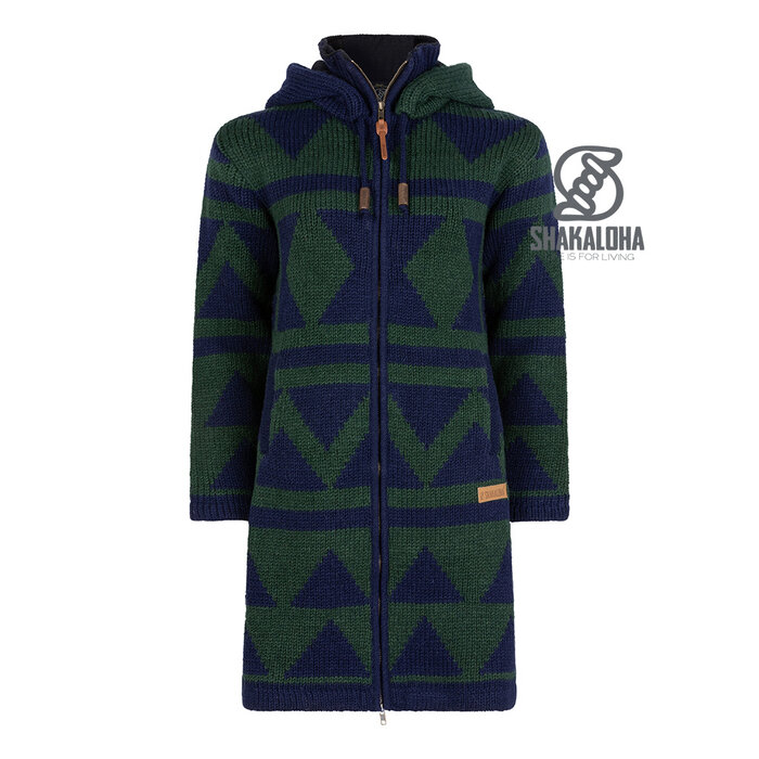 Shakaloha Pendle ZipHood ForrestBlue cardigan tricoté en laine femme