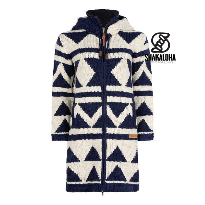 Shakaloha Women Pendle ZipHood WhiteNavy wool knitted cardigan