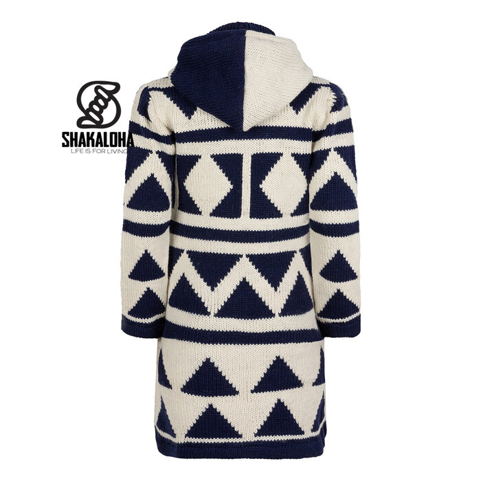 Shakaloha Women Pendle ZipHood WhiteNavy wool knitted cardigan