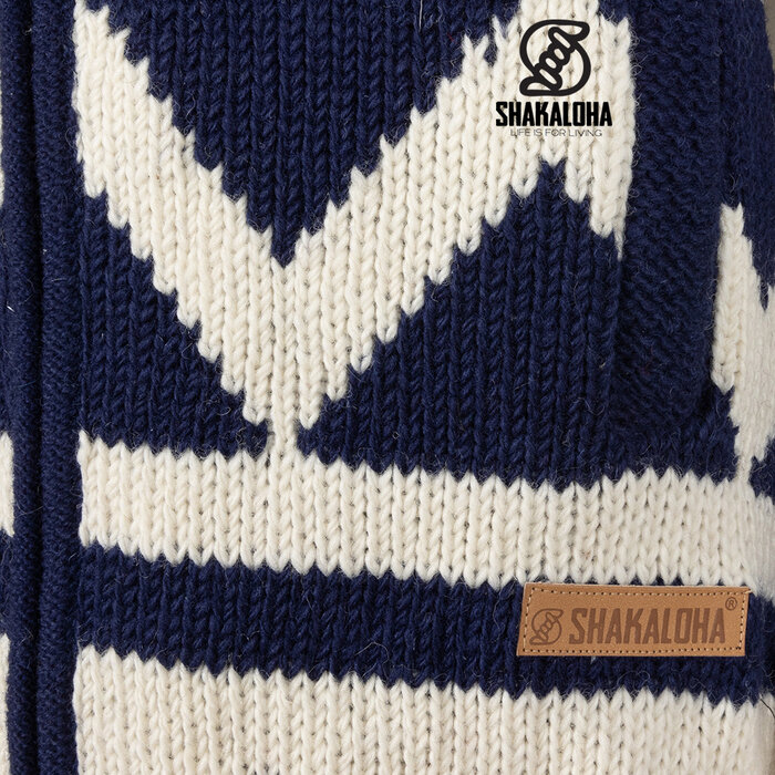 Shakaloha Dames Pendle ZipHood WitMarineblauw wollen gebreid vest
