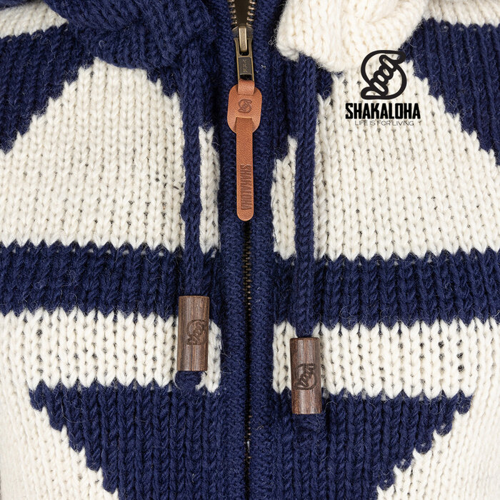 Shakaloha Women Pendle ZipHood WhiteNavy wool knitted cardigan