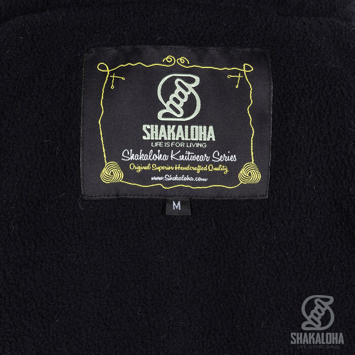 Shakaloha Cárdigan de punto de lana azul marino y blanco con capucha y cremallera Pendle para mujer