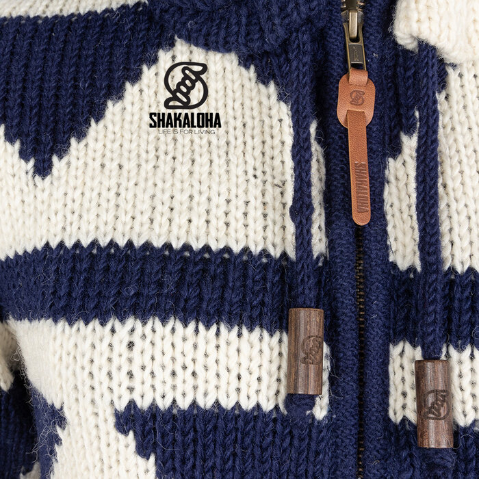 Shakaloha Pendle ZipHood Damen Strickjacke aus Wolle in Weiß und Marineblau