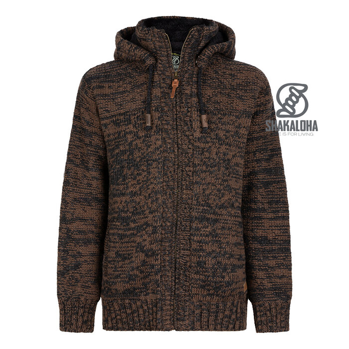 Shakaloha Shakaloha Gestrickte Wolljacke Chamonix mit Teddyfutter und Kapuze – Herren – Unisex – Handgefertigt in Nepal aus Schafwolle