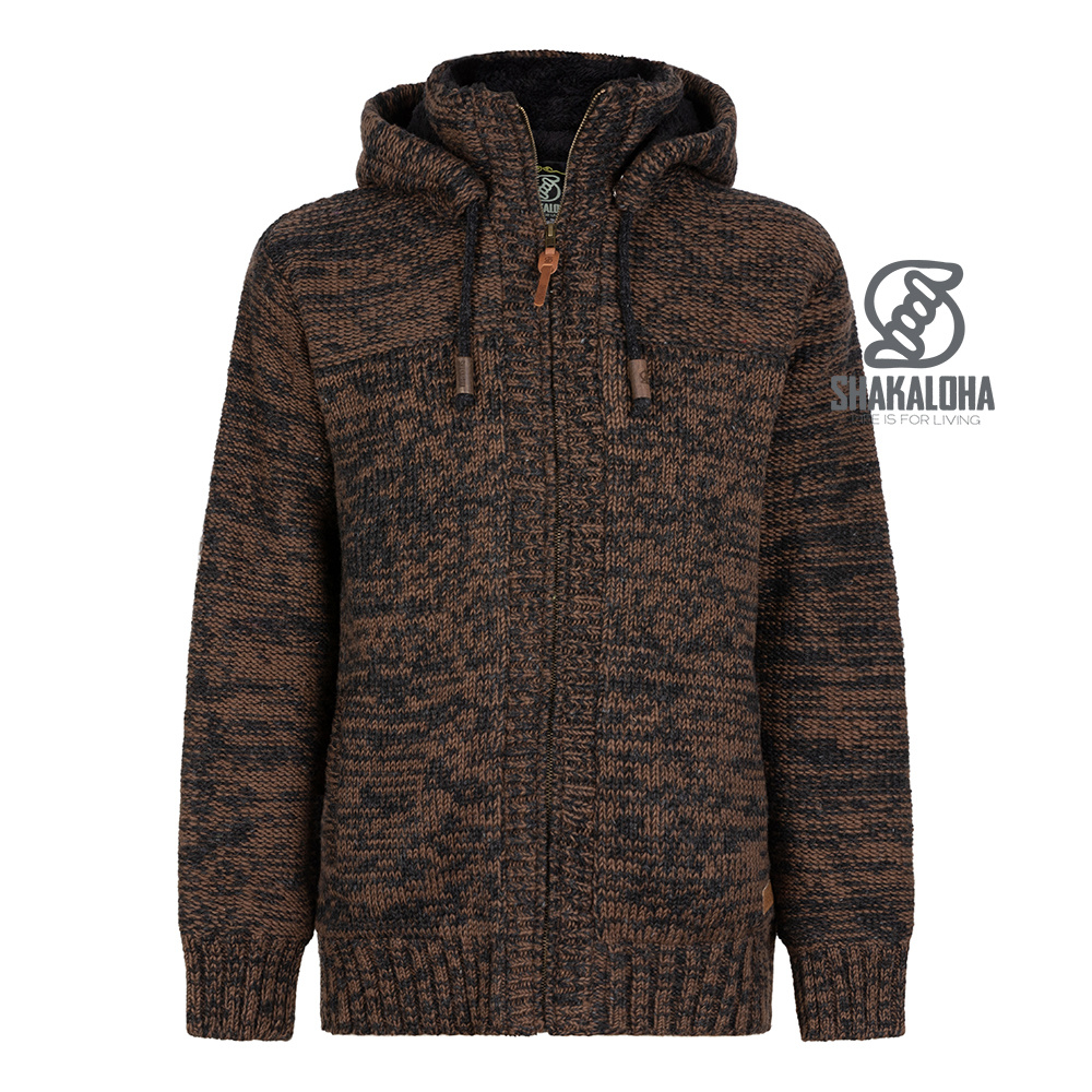 Shakaloha Shakaloha Veste en Laine Tricotée Chamonix avec Doublure Teddy et Capuche - Homme - Unisexe - Faite à la main au Népal à partir de laine de mouton