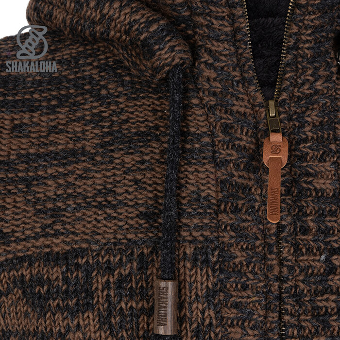 Shakaloha Shakaloha Gestrickte Wolljacke Chamonix mit Teddyfutter und Kapuze – Herren – Unisex – Handgefertigt in Nepal aus Schafwolle