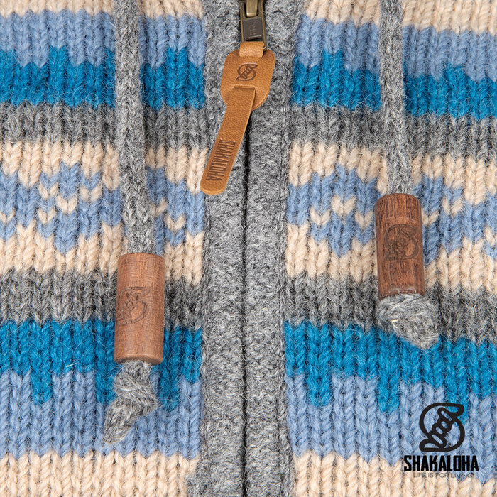Shakaloha Shakaloha Strickjacke aus gestrickter Wolle, Dugle Grey, mit Teddyfleece-Futter und Kapuze – Herren/Uni – handgefertigt in Nepal aus Schafwolle