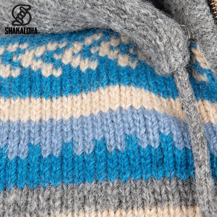 Shakaloha Gilet in lana lavorata a maglia Shakaloha Dugle Gris con fodera in pile Teddy e cappuccio - Uomo/Uniforme - Fatto a mano in Nepal con lana di pecora