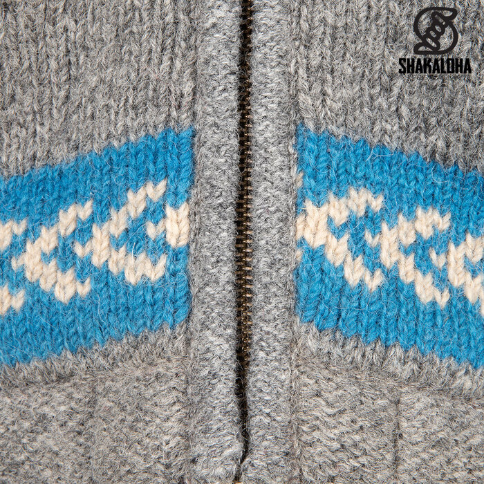 Shakaloha Gilet in lana lavorata a maglia Shakaloha Dugle Gris con fodera in pile Teddy e cappuccio - Uomo/Uniforme - Fatto a mano in Nepal con lana di pecora
