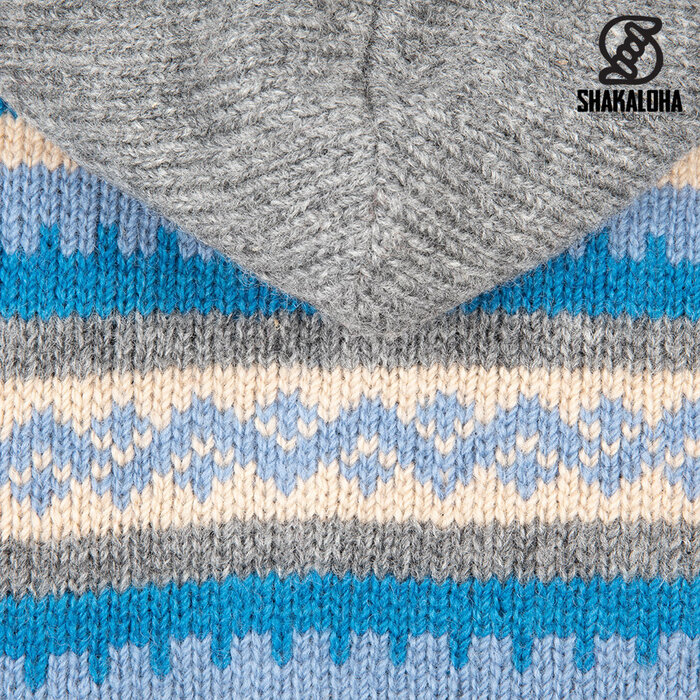 Shakaloha Gilet in lana lavorata a maglia Shakaloha Dugle Gris con fodera in pile Teddy e cappuccio - Uomo/Uniforme - Fatto a mano in Nepal con lana di pecora