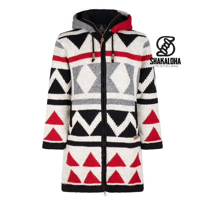 Shakaloha Damen-Strickjacke Pendle Ziphood BeigeRotGrau aus Wolle