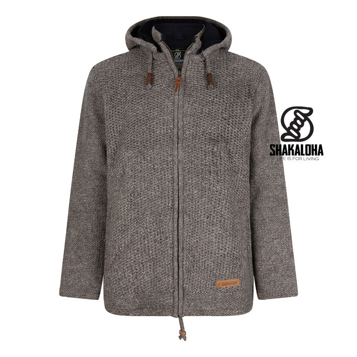 Shakaloha Shakaloha Knitted Woolen Jacket Maverick ZH Light Brown Taupe with Fleece Lining and Detachable Hood - Men - Unisex - Handmade in Nepal from sheep's wool