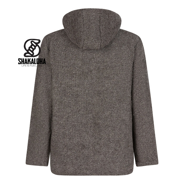 Shakaloha Shakaloha Knitted Woolen Jacket Maverick ZH Light Brown Taupe with Fleece Lining and Detachable Hood - Men - Unisex - Handmade in Nepal from sheep's wool