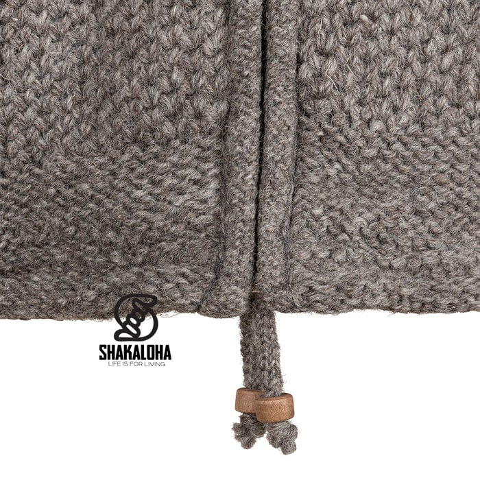 Shakaloha Chaleco de punto de lana Shakaloha Maverick ZH marrón claro topo con forro polar y capucha desmontable - Hombre/Unisex - Hecho a mano en Nepal con lana de oveja