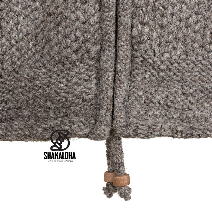 Shakaloha Shakaloha Veste en Laine Tricoté Maverick ZH Taupe marron clair avec Doublure en polaire et Capuche détachable - Hommes - Uni - Fabriqué à la main au Népal en laine de mouton