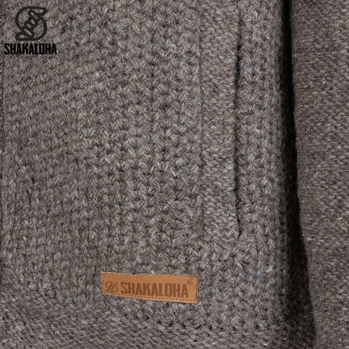 Shakaloha Shakaloha Knitted Woolen Jacket Maverick ZH Light Brown Taupe with Fleece Lining and Detachable Hood - Men - Unisex - Handmade in Nepal from sheep's wool