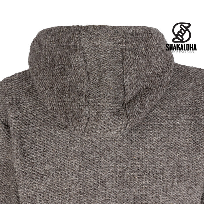 Shakaloha Shakaloha Knitted Woolen Jacket Maverick ZH Light Brown Taupe with Fleece Lining and Detachable Hood - Men - Unisex - Handmade in Nepal from sheep's wool