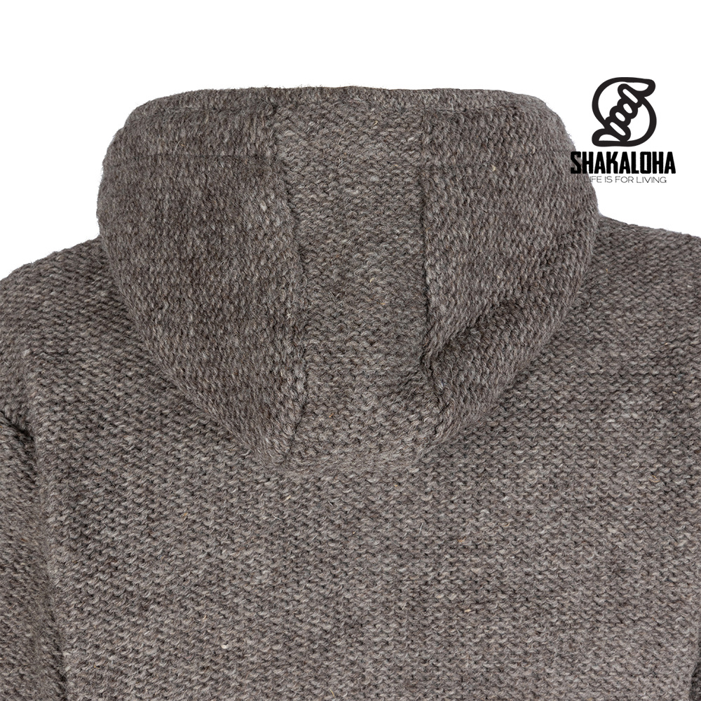 Shakaloha Shakaloha Knitted Woolen Jacket Maverick ZH Light Brown Taupe with Fleece Lining and Detachable Hood - Men - Unisex - Handmade in Nepal from sheep's wool