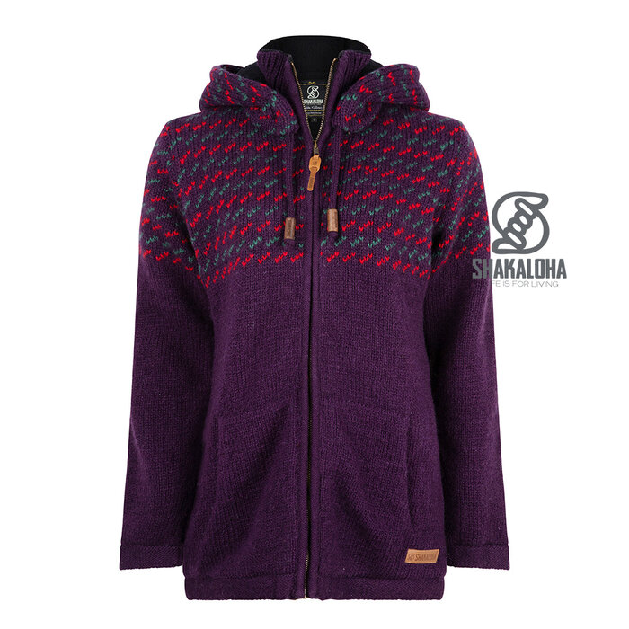Shakaloha W Flip Purple Damen-Woll-Cardigan mit Teddyfleece-Futter