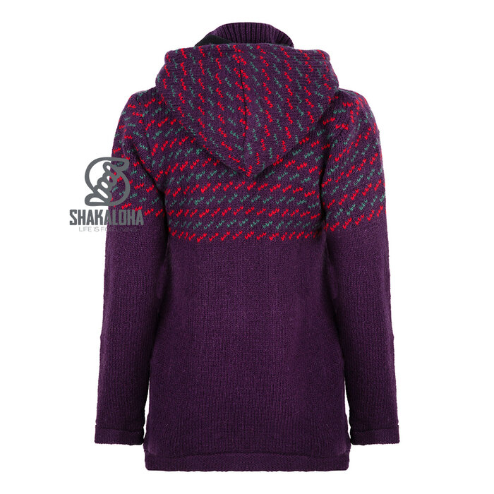 Shakaloha W Flip Purple Damen-Woll-Cardigan mit Teddyfleece-Futter