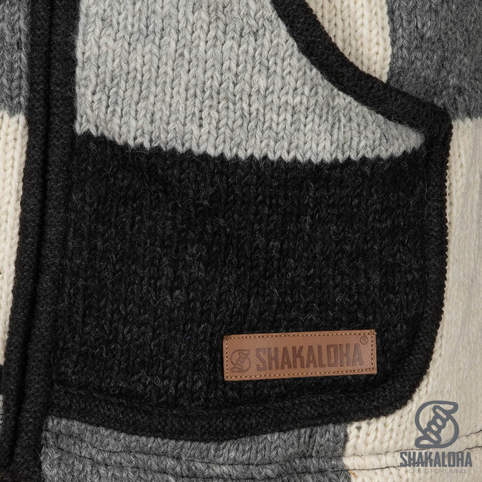 Shakaloha Shakaloha Patch Hoodie ZH Black/White – gilet en laine fait main avec polaire et zip YKK (noir/blanc/gris)