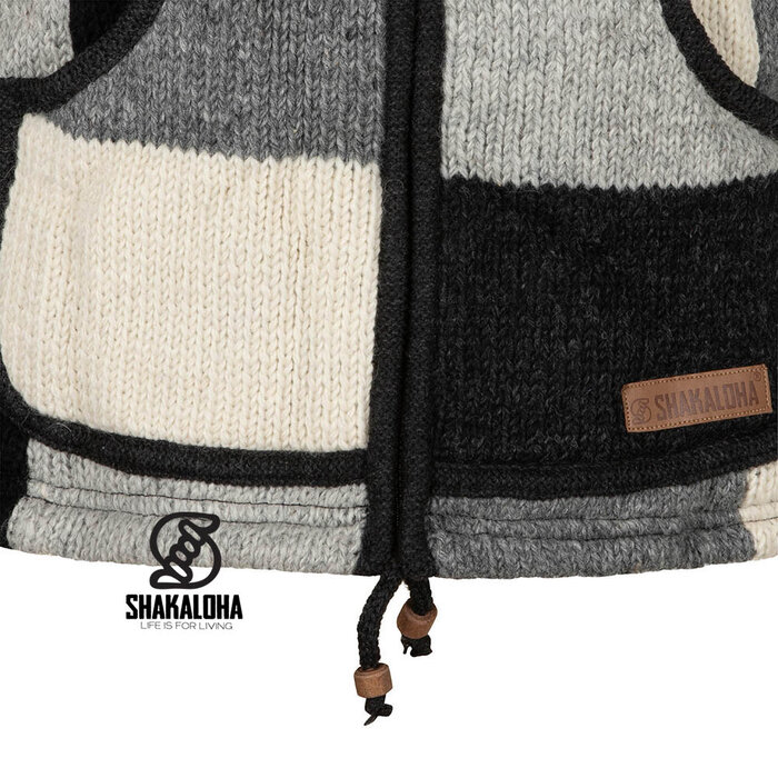 Shakaloha Shakaloha Patch Hoodie ZH Black/White – gilet en laine fait main avec polaire et zip YKK (noir/blanc/gris)