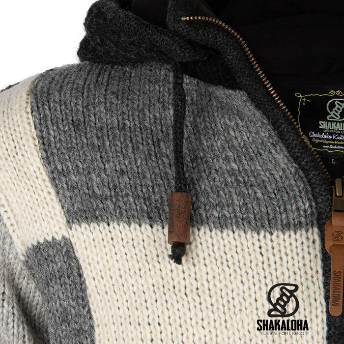 Shakaloha Shakaloha Patch Hoodie ZH Black/White – handgemaakt wollen vest met fleece en YKK‑rits (zwart/wit/grijs)