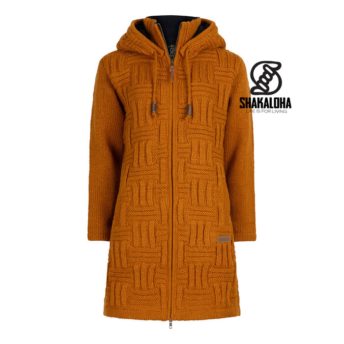 Shakaloha W Cross Senffarbene lange Wollweste für Damen