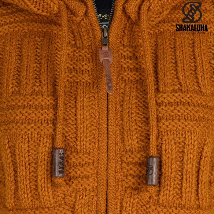 Shakaloha Cárdigan largo de lana para mujer W Cross Mustard