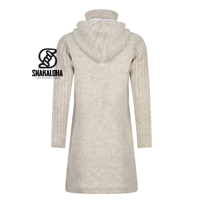 Shakaloha Chaleco de punto de lana Shakaloha Supermodelo ZH beige crema con forro de algodón y capucha desmontable - Mujer - Hecho a mano en Nepal con lana de oveja