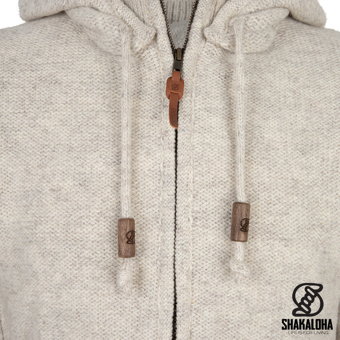 Shakaloha Shakaloha Gebreid Wollen Vest Supermodel ZH Beige Crème met Katoenen Voering en Afneembare Capuchon - Dames - Handgemaakt in Nepal van Schapenwol
