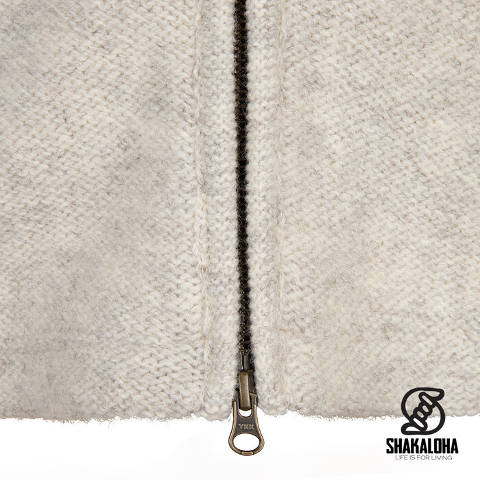 Shakaloha Shakaloha Strick-Wollweste Supermodel ZH Beige Creme mit Baumwollfutter und abnehmbarer Kapuze – Damen – Handgefertigt in Nepal aus Schafwolle