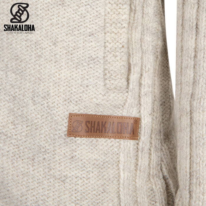Shakaloha Chaleco de punto de lana Shakaloha Supermodelo ZH beige crema con forro de algodón y capucha desmontable - Mujer - Hecho a mano en Nepal con lana de oveja