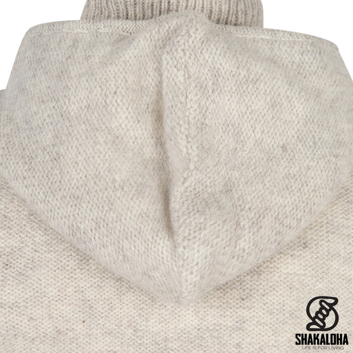 Shakaloha Shakaloha Strick-Wollweste Supermodel ZH Beige Creme mit Baumwollfutter und abnehmbarer Kapuze – Damen – Handgefertigt in Nepal aus Schafwolle